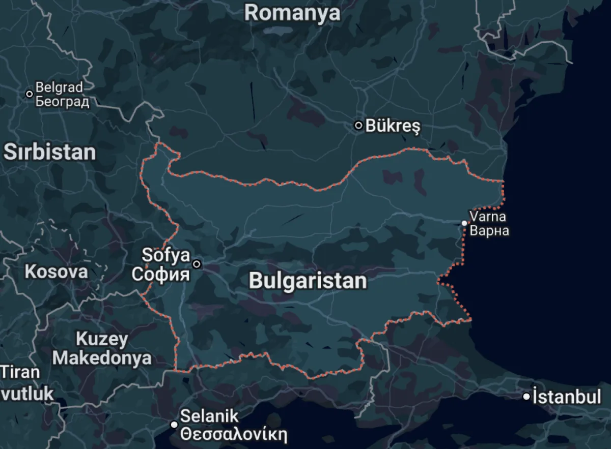 Bulgaristan'ı ve komşu ülkeleri gösteren harita